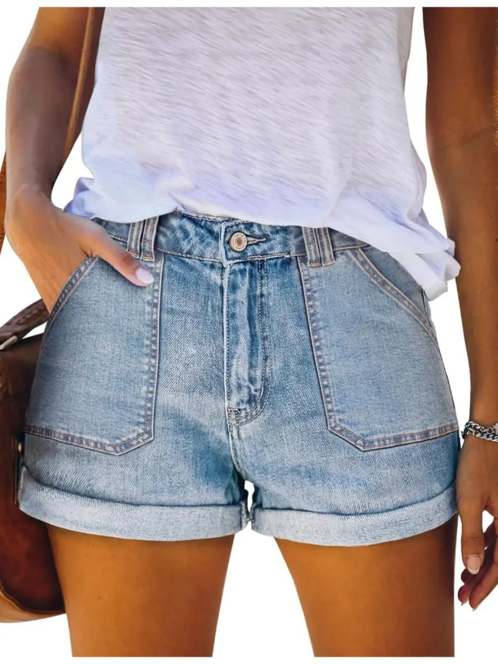Women's light Blue Summer Comfortable Stretchy Denim Casual Hot Short Jort Jean